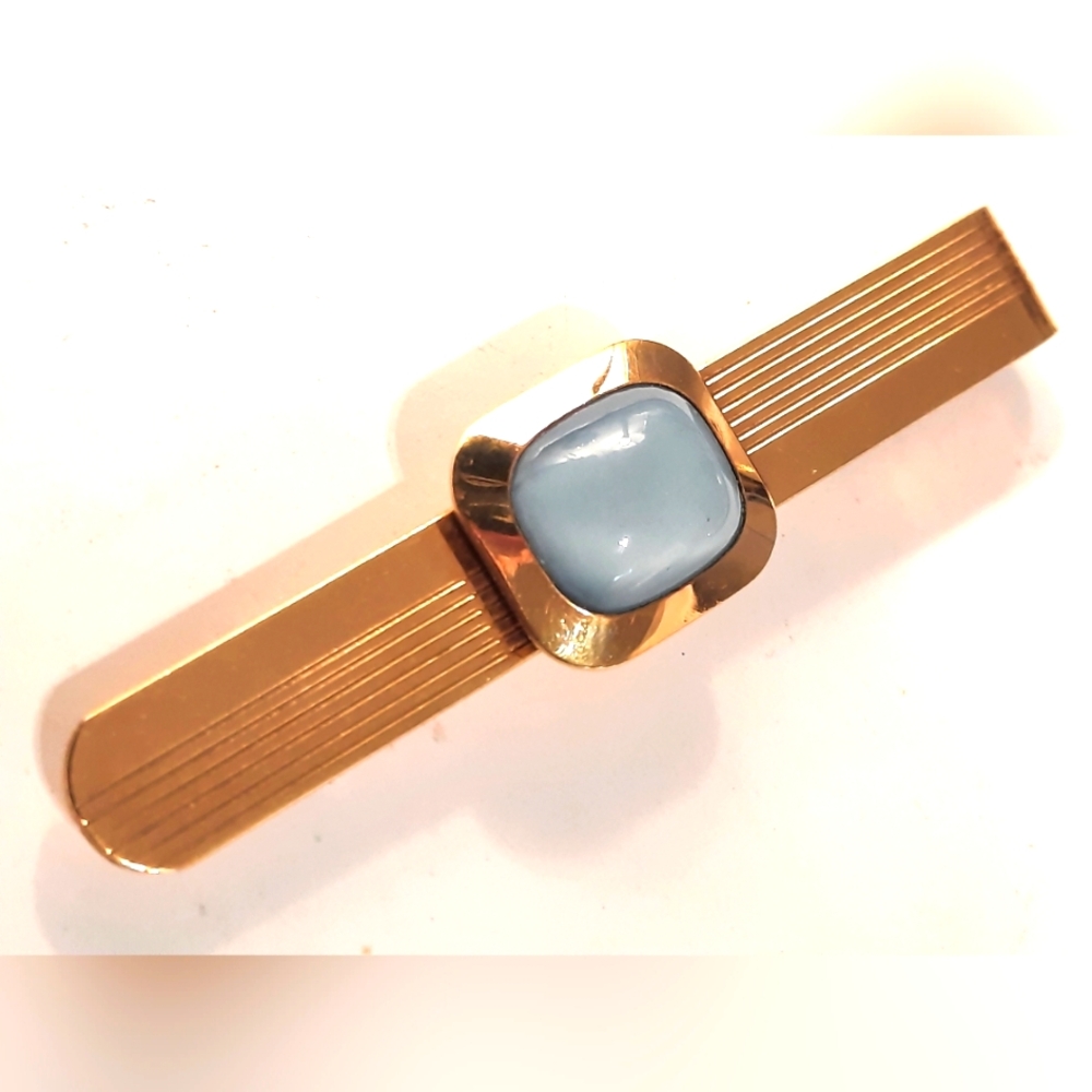 GOLD FILLED tie Clip With Real Blue Calcite